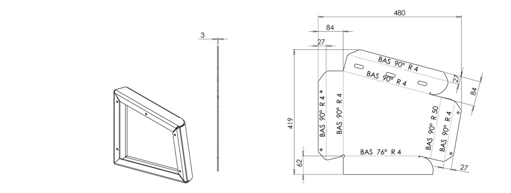 Plan de pliage d’une pièce en tôle