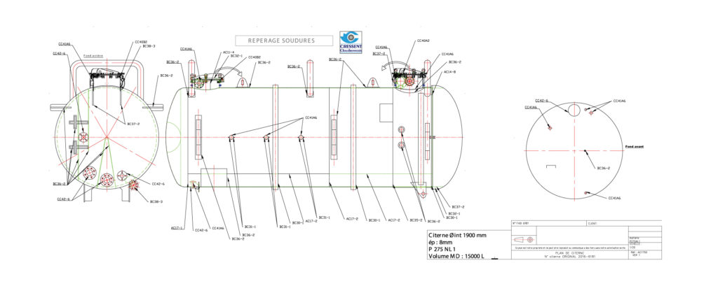 Plan technique d’un réservoir soudé